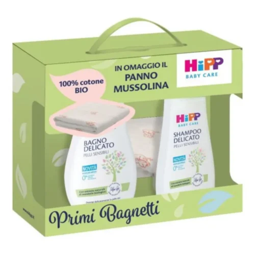 hipp_cofanetto_primi_bagnetti_mussolina_1_baby_care_bagno_delicato_350_ml_shampoo_200_panno Cofanetto Primi Bagnetti - 1 Bagno delicato 350ml + 1 Shampoo delicato 200ml + 1 Mussolina HIPP